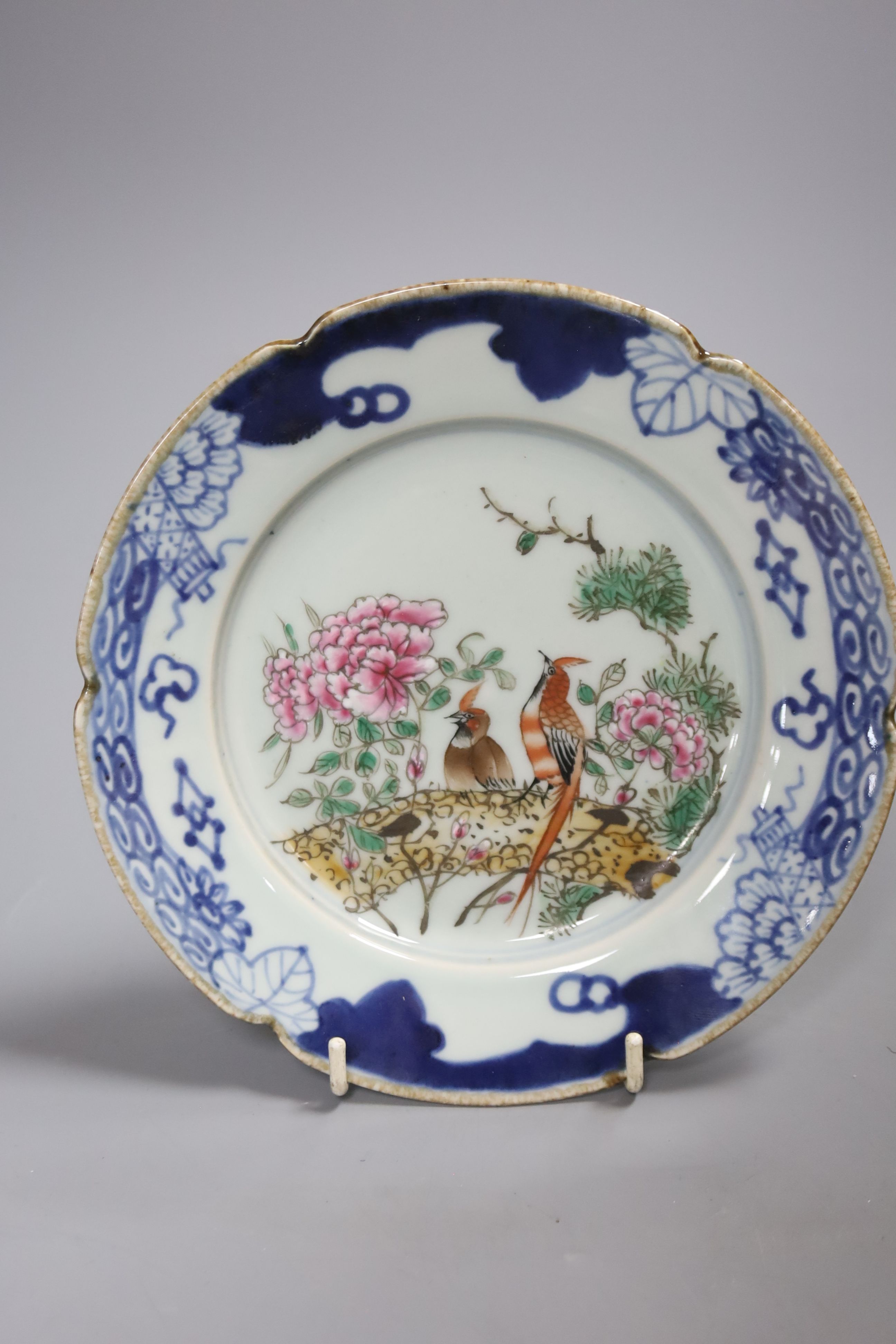 A Chinese Qianlong period bottle vase, reduced, height 29.5cm, and a Chinese plate with signature on back